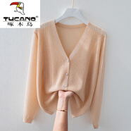 啄木鳥(niǎo)（TUCANO）冰絲針織外搭開(kāi)衫女2025年新款披肩寬松防曬衫配吊帶子外套上衣 杏色 XL 建議120-140斤】