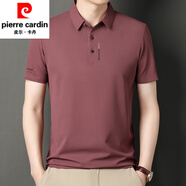 皮爾卡丹（pierre cardin）男士短袖t恤桑蠶絲polo.衫夏季翻領半袖冰絲薄款純色商務休閑體恤 紅色 XL 175130-145斤