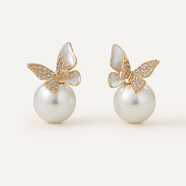 阿吉豆2025年春季尚新 靈動(dòng)優(yōu)雅珍珠蝴蝶耳釘法式時(shí)尚少女耳飾