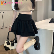 VOYDOVE甜美蓬蓬裙半身裙女2025春夏新款高腰小個子顯腿長百褶裙蛋糕短裙 黑色 M 【80-95斤】