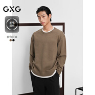 GXG男裝  雙色假兩件設(shè)計線衫男寬松針織衫時尚毛衣 2024秋季新 卡其色 M