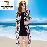 啄木鳥(niǎo)（TUCANO）2025新款防曬衣女中長(cháng)款夏季披肩薄外套雪紡外搭開(kāi)衫沙灘防紫外線(xiàn) 8819長(cháng)袖-彩色花色 L (101-113斤)