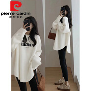 皮爾卡丹（pierre cardin）配鯊魚(yú)褲的上衣秋冬德絨磨毛韓版遮臀長(cháng)t恤中長(cháng)款慵懶風(fēng)打底衫女 德絨【字母】白色中/長(cháng)/款上衣今 L 建議105-125斤