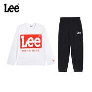 LEE官方正品兒童圓領(lǐng)時(shí)尚長(zhǎng)袖套裝春季新款百搭運(yùn)動(dòng)兩件套休閑男女童 白色+黑色 常規(guī) 165 建議身高160-165cm