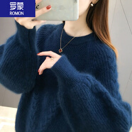 羅蒙（ROMON）針織衫毛衣女2025年新款春秋外穿圓領寬松時尚洋氣慵懶套頭打底衫 上青色 L