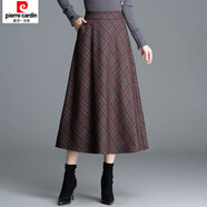 皮爾卡丹（pierre cardin）安哥拉紅色格子裙毛呢半身裙女秋冬a字裙子中長(cháng)款冬季半裙傘裙 咖格-72厘米長(cháng) 建議160以下身高 M 建議95-104斤