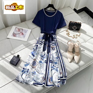 初徑夏裝新款韓版裙子2025拼接大碼女輕奢胖mm夏季森女收腰顯瘦連衣裙 花色 M