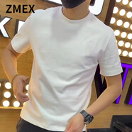 ZMEX短袖t恤男2025新款潮流休閑上衣體恤衫純色打底衫半袖男裝 白色【純色T恤】 L 建議120-130斤