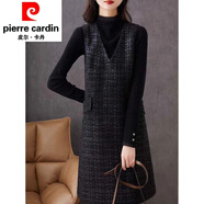 皮爾卡丹（pierre cardin）2025春秋減齡馬甲中長(cháng)連衣裙復古小香風(fēng)粗花呢無(wú)袖領(lǐng)背心裙針織 黑色 單件背心裙 M 90-105斤