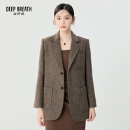 深呼吸DEEP BREATH女裝中長(cháng)款羊毛西裝呢子大衣女A401297 棕-人字紋  L (4碼)