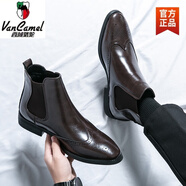 西域駱駝高幫皮鞋男尖頭英倫休閑內(nèi)增高6cm8商務(wù)韓版發(fā)型師潮流切爾西短靴 新款9713棕色-駱駝官方品牌官網(wǎng) 40