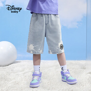 迪士尼（DISNEY）男童梭織牛仔褲兒童中大童中褲寶寶帥氣衣服25春MB221NA01藍(lán)130