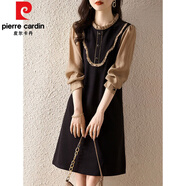 皮爾卡丹（pierre cardin）歐洲站2025春秋韓版淑女氣質(zhì)假兩件時(shí)尚筒裙女百搭荷葉邊連衣裙女 咖色 M 【100斤以?xún)?nèi)】