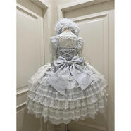 FNKM高端精品夢(mèng)境序章白糖少女原創(chuàng)設(shè)計(jì)Lolita洋裝doll感jsk吊帶連衣 藍(lán)色jsk吊帶裙+背后蝴蝶結(jié) M