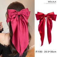 伊莉洛復古絲絨大蝴蝶結飄帶甜美發(fā)夾后腦勺馬尾夾珍珠少女法式發(fā)飾 超大酒紅飄帶蝴蝶結