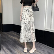 忻縈一片式裹裙雪紡碎花半身裙女夏2025高腰顯瘦a字中長(cháng)款包臀裙 白色 均碼 綁帶130斤以下穿