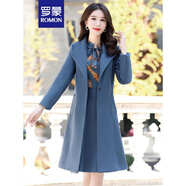 羅蒙（ROMON）高級(jí)感毛呢套裝裙女2023秋冬新款時(shí)尚氣質(zhì)女神范加厚連衣裙兩件裝 藍(lán)色 XL 推薦 110-120斤