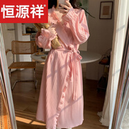 恒源祥睡袍女秋冬季棉甜美系帶浴衣浴袍長(cháng)款春夏薄款晨袍家居服睡衣 XY_6088#長(cháng)袖袍 荷邊邊-粉色 【 M 160