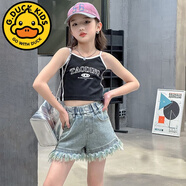 G·DUCK KIDS小黃鴨女童牛仔短褲2025夏季新款兒童褲子女孩夏裝薄款洋氣中大童 流蘇牛仔褲 120