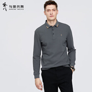 與狼共舞（DANCING WOLVES）【重磅235G】撞色翻領(lǐng)長袖T恤男2025春季新款polo衫 深灰015 M 170/88A