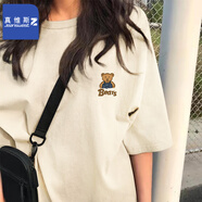 真維斯（JEANSWEST Z+）2025春季新款短袖T恤女寬松白色純棉打底衫春秋內(nèi)搭上衣短袖女 杏（背帶熊X） XL