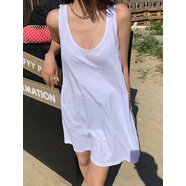 南啵丸胖MM特大碼300斤歐洲站夏季甜辣風(fēng)低領(lǐng)背心裙女中長款百搭連衣裙 白色 L 建議80110斤