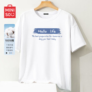 名創(chuàng)優(yōu)品（MINISO）圓領(lǐng)短袖t恤男夏季國潮體恤寬松休閑純棉百搭半袖衫中國風上衣服 白色(向往生活) XL 體重140-160斤左右