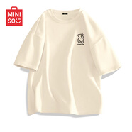 名創(chuàng)優(yōu)品（MINISO）短袖男純棉休閑寬松夏季圓領(lǐng)百搭青少年潮流半袖t恤 淺米 XL