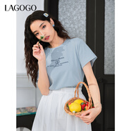 LAGOGO【蘭花系列】舒適正肩T恤女拉谷谷2025年春季新款印花短袖 淺藍色 S
