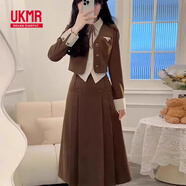 UKMR長(zhǎng)裙2025新款大衣內(nèi)搭連衣裙子女春夏學(xué)院風(fēng)冬季穿搭一整套感 咖色套裝【連身裙/梨型身材紅茶 XL 60/65kg