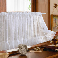 云蔻法式田園紗簾飄窗簾小窗戶(hù)短款半簾遮擋咖啡廳廚房隔斷門(mén)簾柜簾 鏡花緣三面花邊穿桿（桿另購） 寬200高130