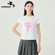 哥弟（GIRDEAR）女裝2025春夏新款綻放系列玫瑰花圖案純棉薄款短袖T恤女1300996 一見(jiàn)傾心-白 XL (5碼)