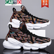 卡帝樂(lè)鱷魚(yú)（CARTELO）男鞋春夏2025新款潮流百搭網(wǎng)鞋男士運(yùn)動(dòng)網(wǎng)面跑步休閑飛織襪子潮鞋 黑紅-主圖款 44