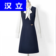 漢立職業(yè)套裝女秋時尚氣質教師工作服酒店前臺工裝感襯衫馬甲裙 05810藏青色+蝴蝶結襯衣 2XL