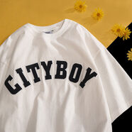 文頗100%純棉復古炸街t恤女夏學(xué)生潮流ins原宿風(fēng)小眾情侶裝半袖男上衣 38-14-CITYBOY短袖-白 2XL