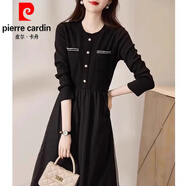 皮爾卡丹（pierre cardin）原單法式小香風(fēng)黑色打底連衣裙女春秋2025新款氣質(zhì)超好看網(wǎng)紗裙子 黑色 S