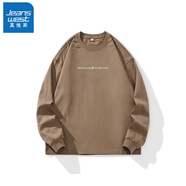 真維斯（Jeanswest）美式重磅純棉圓領(lǐng)長(cháng)袖T恤男印花衣服衛衣灰色秋冬上衣休閑打底衫 深咖 M 適合110-130斤