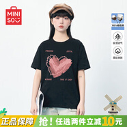 名創(chuàng)優(yōu)品（MINISO）短袖女100%純棉2025夏季新款上衣服設計感百搭寬松顯瘦女士t恤 【顯瘦正肩】黑色(凌亂愛心) L 170(體重115-130斤左右)