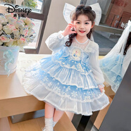 迪士尼（Disney）女寶寶飛袖愛莎公主蛋糕裙2025春季新款小女孩高定生日禮服連衣裙 藍(lán)色 130 cm