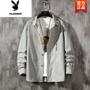 花花公子（PLAYBOY）春秋季外套男士2025新款潮流男生潮流上衣服秋天痞帥休閑工裝夾克 G11中灰 M