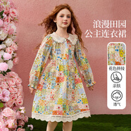 ASK JUNIOR兒童裙子2025春新品娃娃領(lǐng)田園風(fēng)公主裙女童連衣裙清新 花色 150