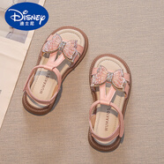 迪士尼（DISNEY）女童涼鞋夏款2025新款夏季軟底中大童公主寶寶女童鞋兒童鞋子 粉色《蝴蝶結》 29 碼內長(cháng)18.3cm