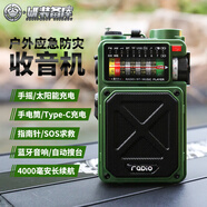 唯阿（WE）手搖發(fā)電收音機照明手電筒太陽能應急多功能藍牙音響防災戰(zhàn)備物資 拾光者-軍綠【送8G內存卡】