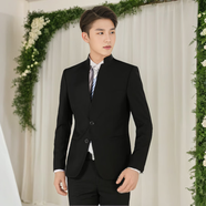 海派浩宇中山裝套裝男士青年裝立領(lǐng)男裝個(gè)性?xún)闪？坌轮惺浇Y婚禮服 A222黑色 XL (175)