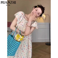 棉致茶歇法式短袖連衣裙女夏季新款廣州十三行黑色碎花收腰長(zhǎng)裙溫柔風(fēng) 彩色波點(diǎn) L 100-115斤