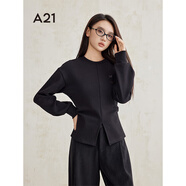 A21女裝黑色字母繡花圓領(lǐng)衛(wèi)衣秋冬新款簡(jiǎn)約微彈顯瘦套頭上衣 黑色 S