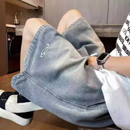 POUM男裝聯(lián)名牛仔短褲男夏季新款美式機能風(fēng)潮牌水洗做舊寬松休閑褲子 HCFS-D15藍色 3XL