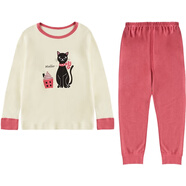 千趣會(huì )童裝春秋款兒童家居服長(cháng)袖套裝寬松秋衣秋褲 象牙色x粉色 110 cm