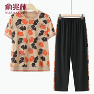 俞兆林媽媽夏季運動(dòng)T恤套裝洋氣新款奶奶裝中老年夏裝女短袖休閑兩件套 橘色[套裝] XL 建議80-100斤
