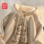 名創(chuàng)優(yōu)品（MINISO）連帽衛(wèi)衣男冬季加厚寬松百搭羊羔絨保暖衣服青年學(xué)生休閑帥氣外套 【重磅羊羔絨】卡其(大爆炸龍) L 175(體重120-140斤左右)